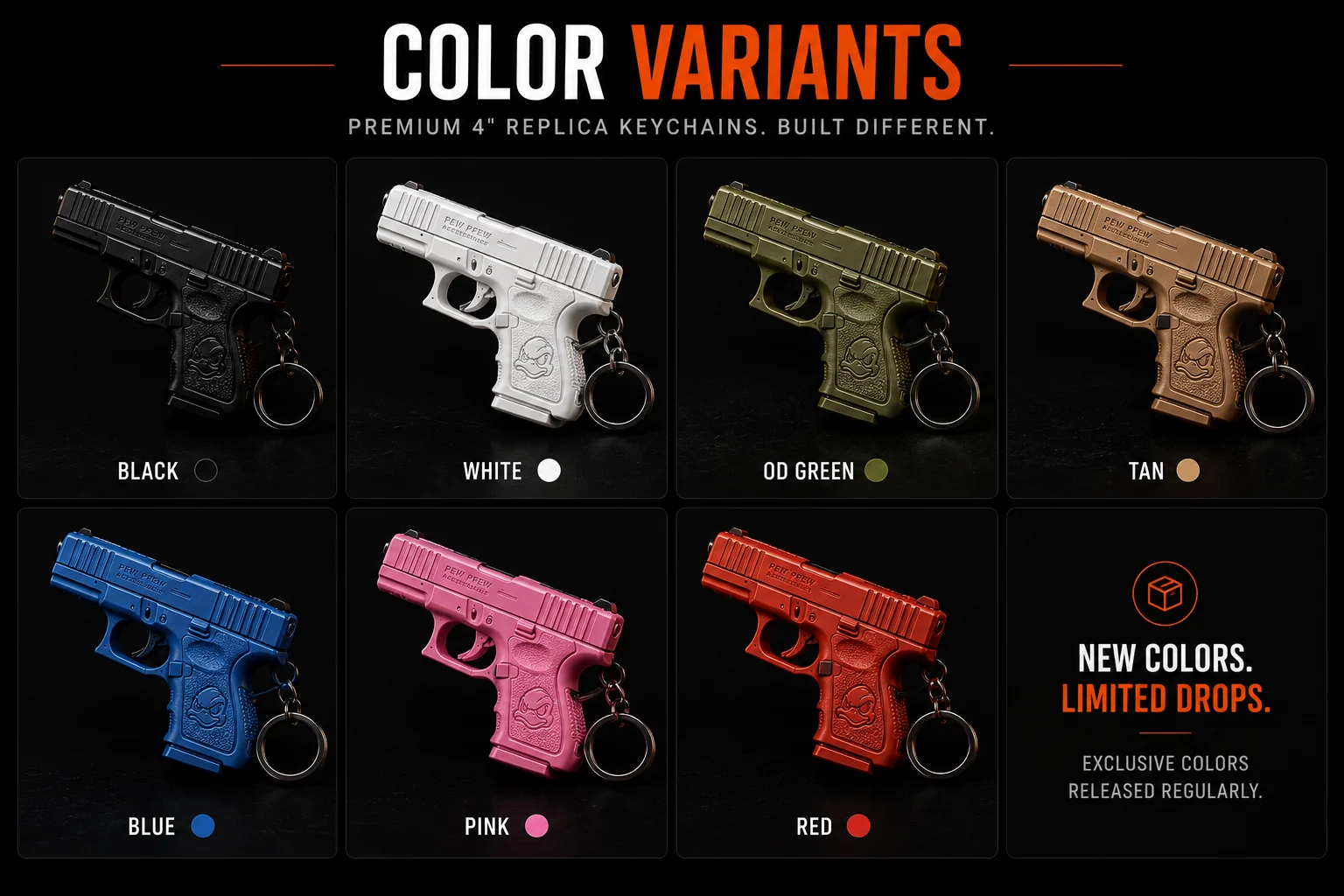 Pew Pew keychain colour variants