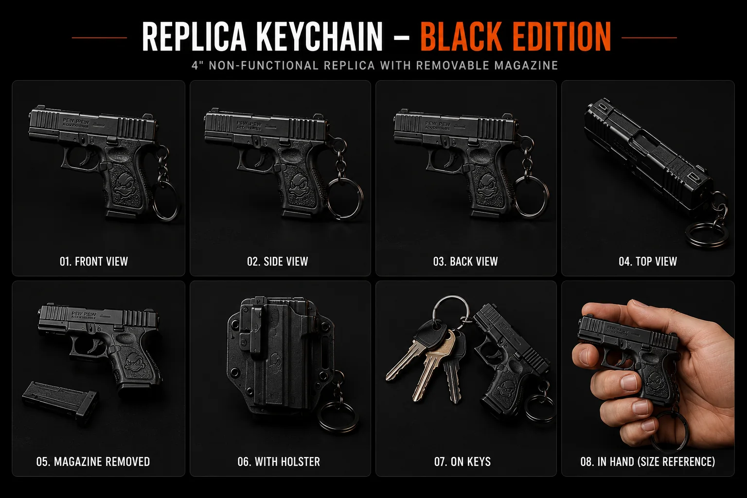 Pew Pew replica keychain product views